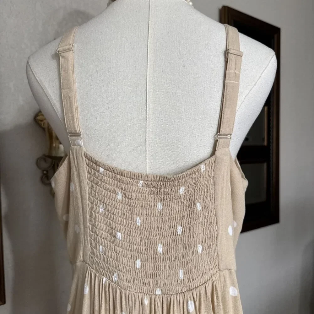 old navy strap tank maxi Dress beige white polka dot Y2K mocked back Size L - Picture 9 of 16
